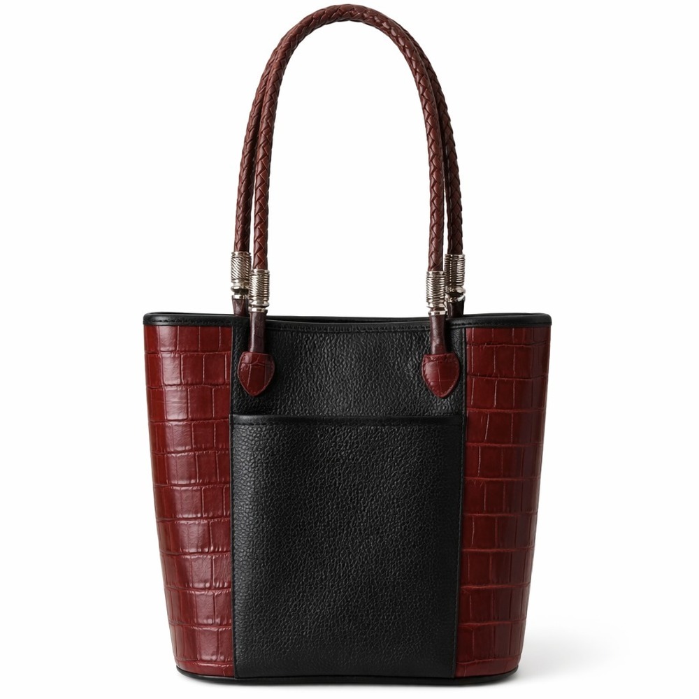 Brighton Caroline Bucket Purse Leather Croc Tote Bag‎ Classic Chic A364472 Black